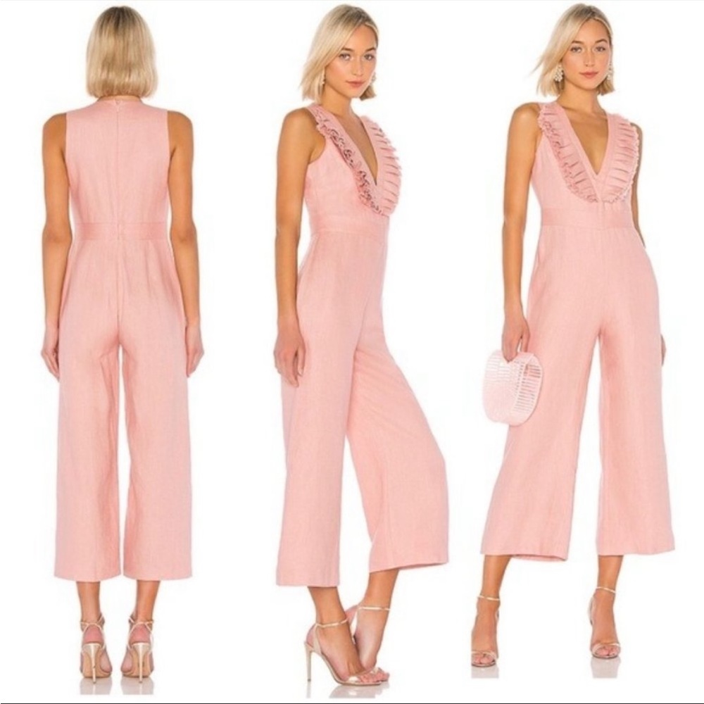 NEW! Alexis Odalys Blush Pink 100% Linen Ruffle Jumpsuit XS
